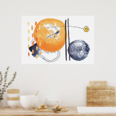 モダン抽象芸術幾何学的デザイン線 ポスター (キッチン)