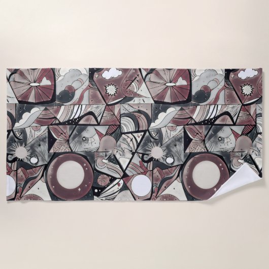 モダン抽象芸術幾何学的デジタルパターン46 ビーチタオル (正面)