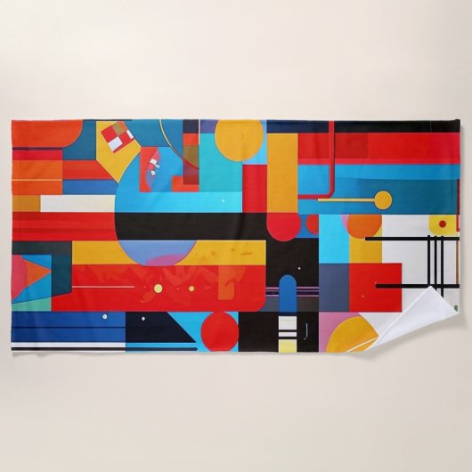 モダン抽象芸術幾何学的デジタルパターン47 ビーチタオル (正面)