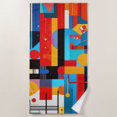 モダン抽象芸術幾何学的デジタルパターン47 ビーチタオル (正面)