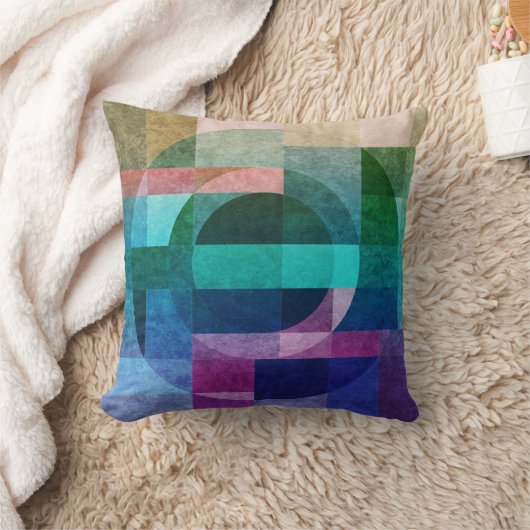 モダン抽象芸術幾何学青緑ピンクの円 クッション (ブランケット)