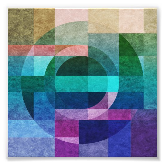 モダン抽象芸術幾何学青緑ピンクの円 フォトプリント (正面)