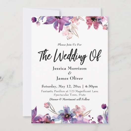 モダン抽象芸術水の色の結婚花模様 招待状 (正面)