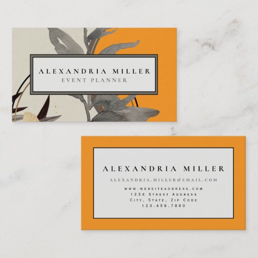 モダン抽象芸術水の色の葉 |オレンジ 名刺 (正面/裏面)