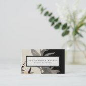 モダン抽象芸術水の色の葉 |黒 名刺 (スタンド正面)