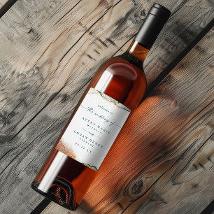 モダン抽象芸術水カラーティール（緑がかった色）と銅結婚の ワインラベル