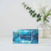 モダン抽象芸術水彩ティール（緑がかった色）とターコイズ 名刺 (スタンド正面)