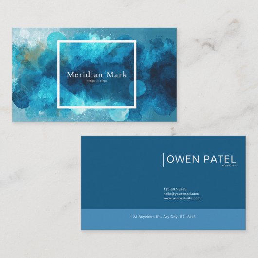 モダン抽象芸術水彩ティール（緑がかった色）とターコイズ 名刺 (正面/裏面)