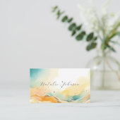 モダン抽象芸術水彩ビーチ&砂スクリプト 名刺 (スタンド正面)