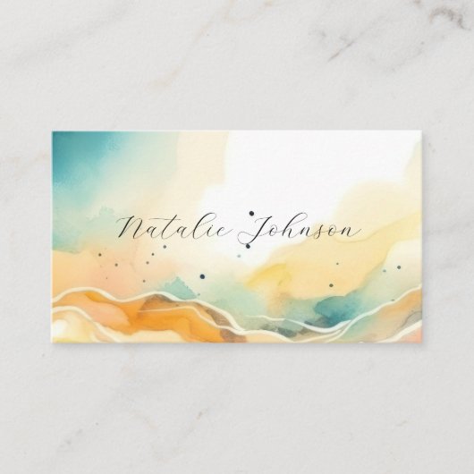 モダン抽象芸術水彩ビーチ&砂スクリプト 名刺 (正面)
