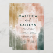 モダン抽象芸術水彩ブラシストロ結婚ーク 招待状 (正面/裏面)