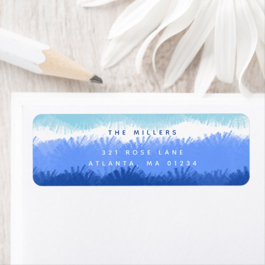 モダン抽象芸術水彩ブルー差出人住所 ラベル (インサイチュ)