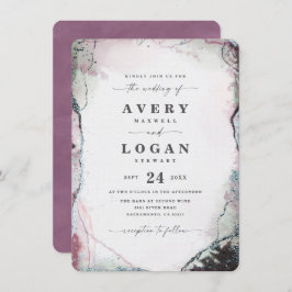 モダン抽象芸術水彩ライトパープル結婚ズ 招待状