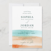 モダン抽象芸術水彩海ビーチ結婚式 招待状 (正面)