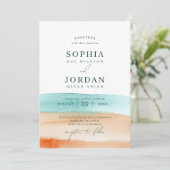 モダン抽象芸術水彩海ビーチ結婚式 招待状 (スタンド正面)