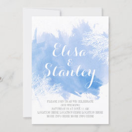 モダン抽象芸術水彩珊瑚礁ブルー結婚ー 招待状