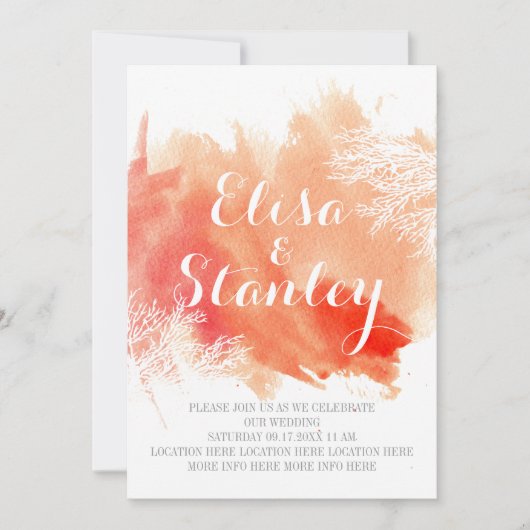 モダン抽象芸術水彩珊瑚礁結婚群 招待状 (正面)