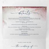 モダン抽象芸術水彩画ブルゴーニュ&ネイビー結婚ズ 三つ折り招待状 (内部最初)