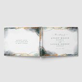 モダン抽象芸術水彩緑と金ゴールド結婚ズ ゲストブック (全面)