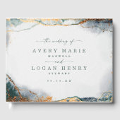 モダン抽象芸術水彩緑と金ゴールド結婚ズ ゲストブック (正面)