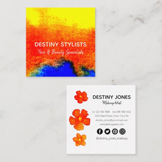 モダン抽象芸術水彩花仲人 スクエア名刺 (正面/裏面)