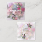 モダン抽象芸術水彩花金ゴールドフレームシック スクエア名刺 (正面/裏面)