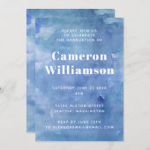 モダン抽象芸術水彩青卒業パーティー 招待状 (正面/裏面)