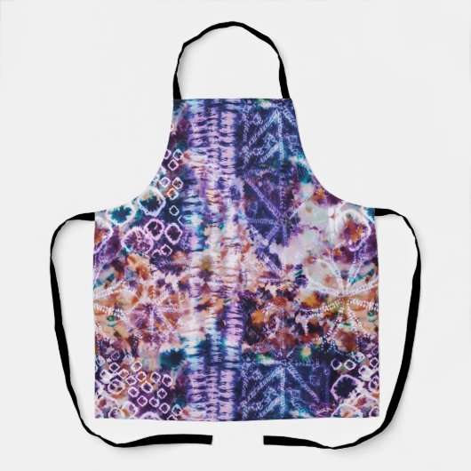 モダン抽象芸術水彩青赤白絞り染め エプロン (正面)