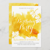 モダン抽象芸術水彩黄色い誕生日パーティー 招待状 (正面/裏面)