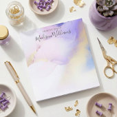 モダン抽象芸術水色パープル金ゴールド名スクリプト ノートパッド