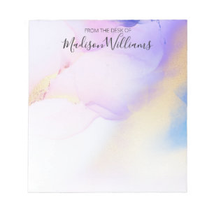 モダン抽象芸術水色パープル金ゴールド名スクリプト ノートパッド