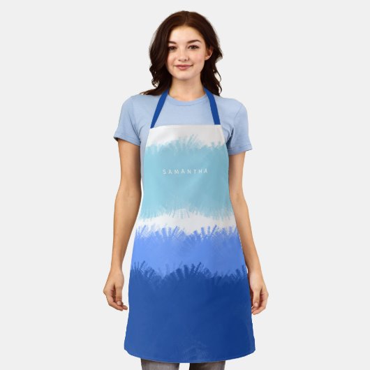 モダン抽象芸術水色ブルートーン名前をカスタムする エプロン (着用した状態)