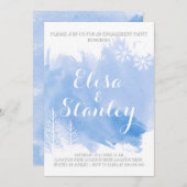 モダン抽象芸術水色ブルー婚約パーティ 招待状 (正面/裏面)