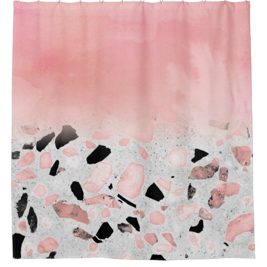 モダン抽象芸術水色及び大理石デザイン シャワーカーテン (正面)