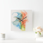 モダン抽象芸術水色時計 スクエア壁時計 (ホーム)