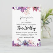 モダン抽象芸術水色花模様結婚 招待状 (スタンド正面)