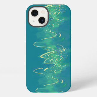 モダン抽象芸術波形金ゴールド線ターコイズ iPhone 13ケース