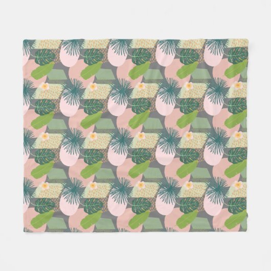 モダン抽象芸術熱帯模様 フリースブランケット (正面(横))