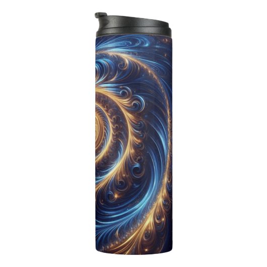 モダン抽象芸術王室の宇宙ブルーと金ゴールド渦巻き タンブラー (回転右)