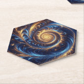 モダン抽象芸術王室の宇宙ブルーと金ゴールド渦巻き ペーパーコースター (アングル)