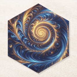 モダン抽象芸術王室の宇宙ブルーと金ゴールド渦巻き ペーパーコースター