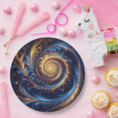 モダン抽象芸術王室の宇宙ブルーと金ゴールド渦巻き ペーパープレート (パーティー)