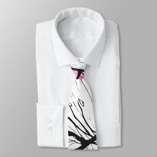 モダン抽象芸術白黒フローラピンクの水色 ネクタイ (タイ)