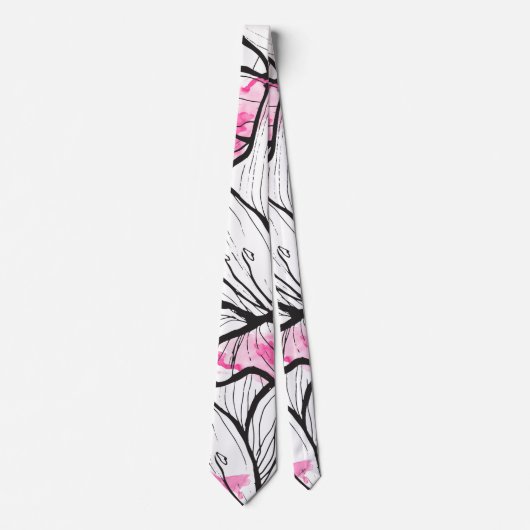 モダン抽象芸術白黒フローラピンクの水色 ネクタイ (正面)