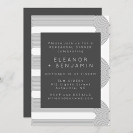 モダン抽象芸術白黒ラインリハーサルディナー 招待状