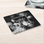 モダン抽象芸術白黒花 スクエアペーパーコースター (アングル)