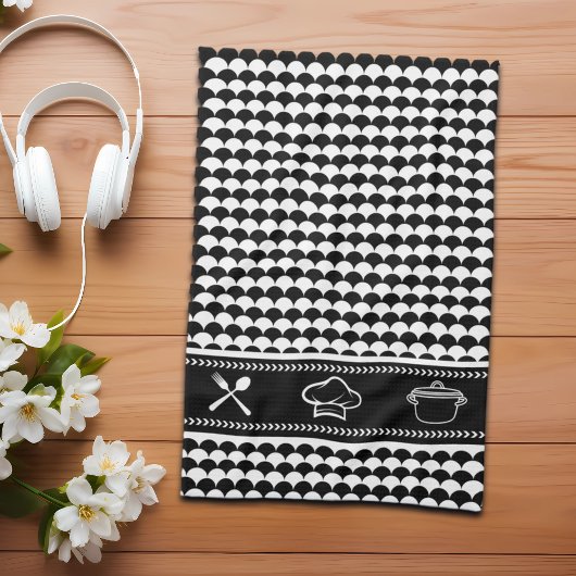 モダン抽象芸術白黒 キッチンタオル