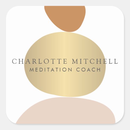 モダン抽象芸術禅ストーンズ金ゴールドロゴ スクエアシール (正面)