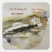 モダン抽象芸術秋の水結婚色 スクエアシール (正面)