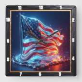 モダン抽象芸術米国国旗 スクエア壁時計 (正面)